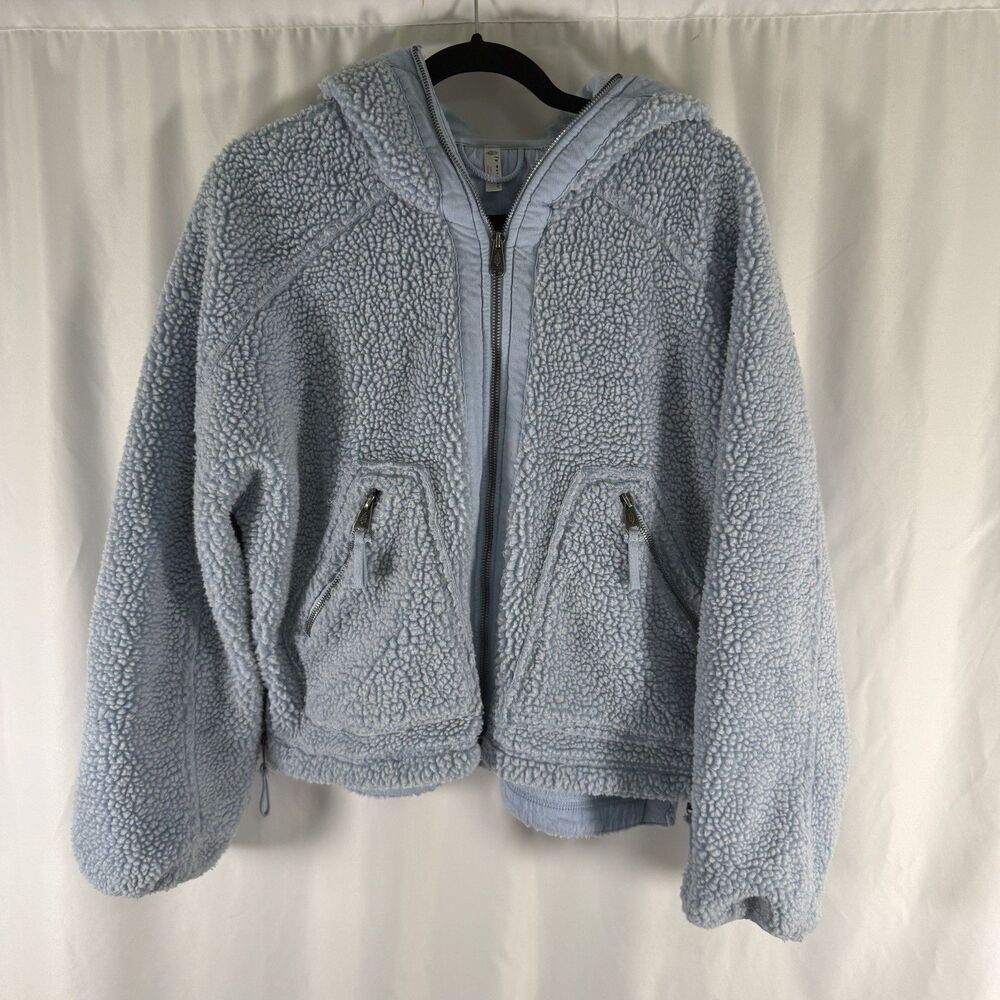 Free People Movement Sherpa Jacket Women's Small Blue Hooded Full Length Pockets